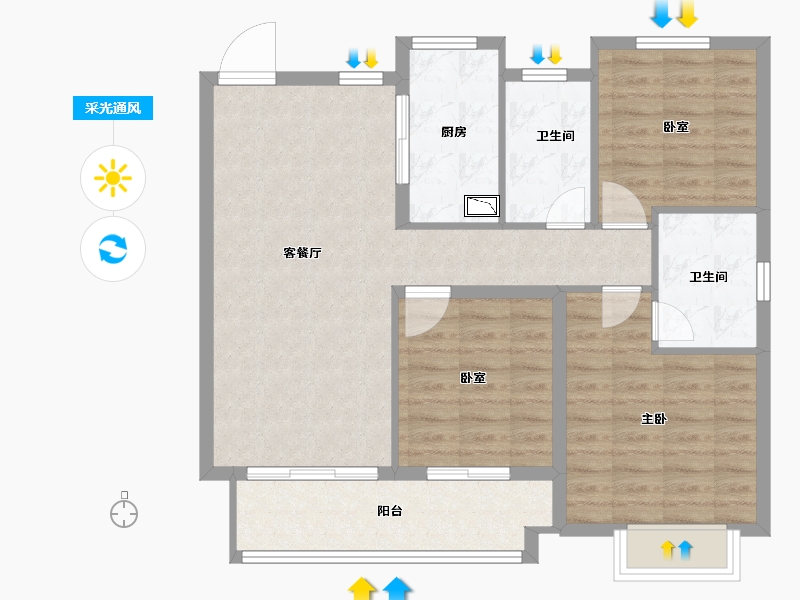 江苏省-泰州市-中海九樾-86.00-户型库-采光通风