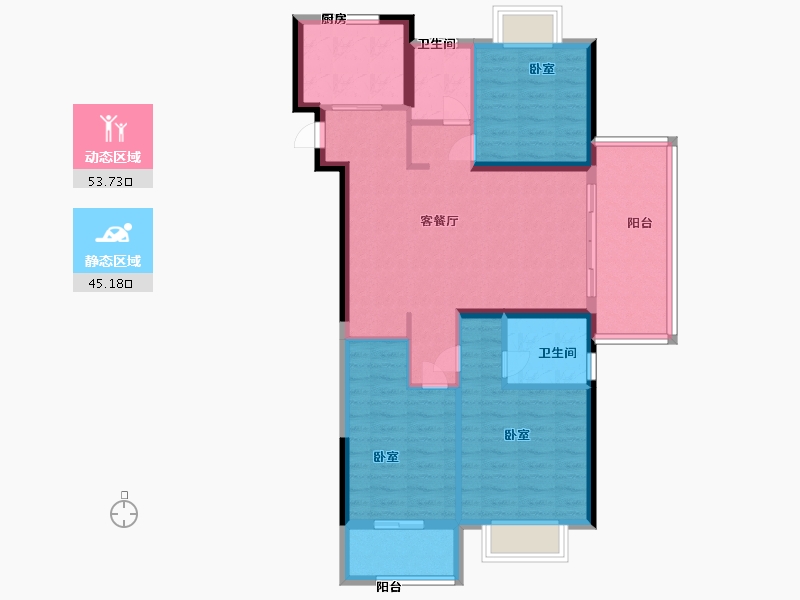 云南省-西双版纳傣族自治州-冠城美域-88.54-户型库-动静分区