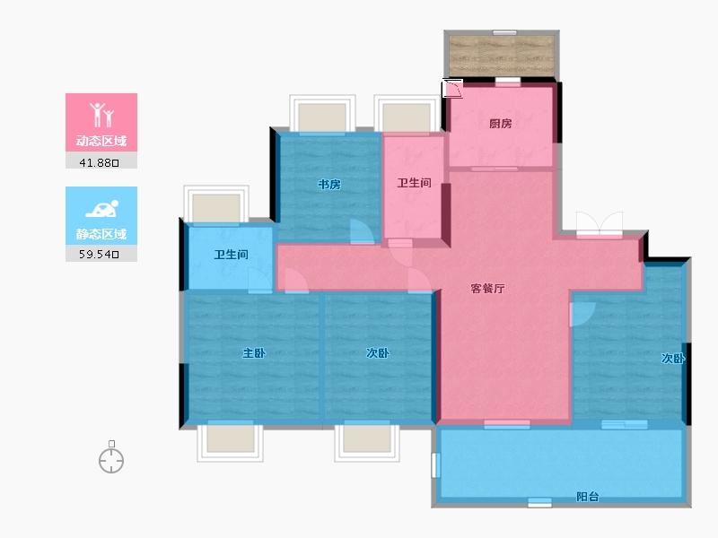 江苏省-南通市-湖悦云境-93.99-户型库-动静分区