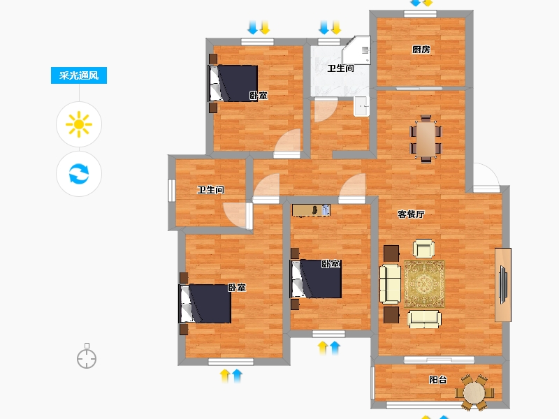 江苏省-扬州市-碧玉园-101.41-户型库-采光通风