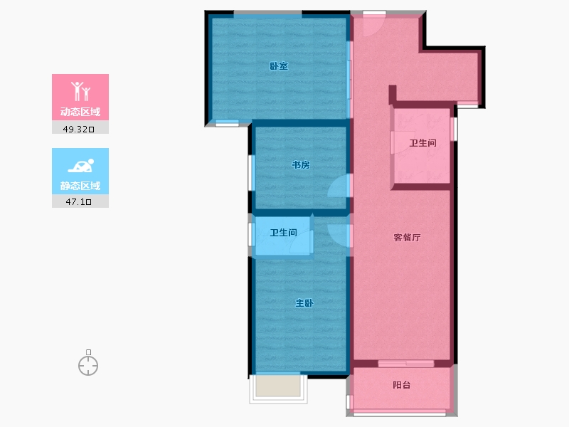 陕西省-咸阳市-华泰玉景台-85.78-户型库-动静分区