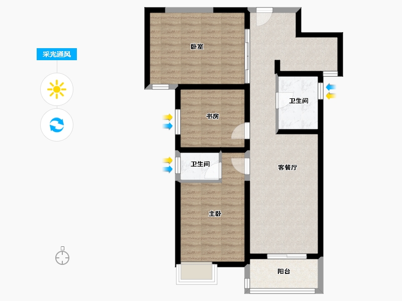 陕西省-咸阳市-华泰玉景台-85.78-户型库-采光通风