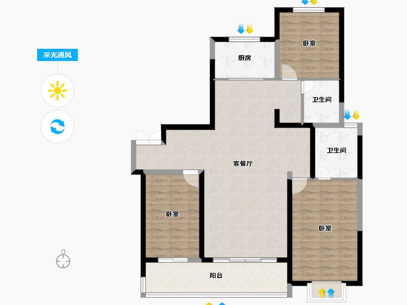 陕西省-西安市-富力开远城-115.64-户型库-采光通风