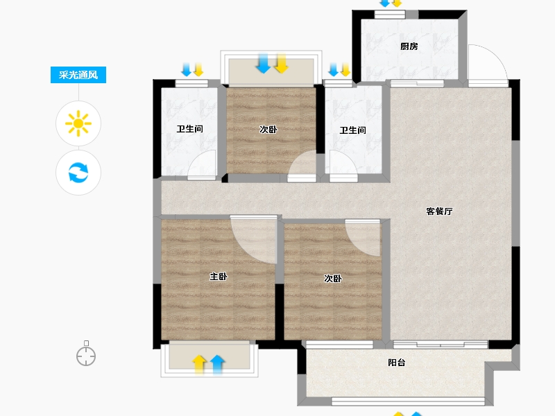 江苏省-苏州市-蔚蓝四季花园-84.00-户型库-采光通风