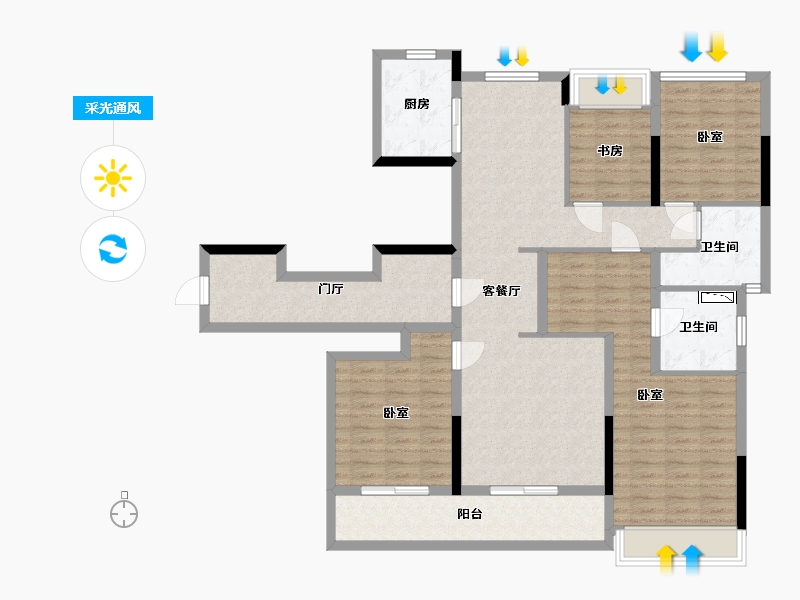 浙江省-杭州市-融创玖樟台-120.65-户型库-采光通风