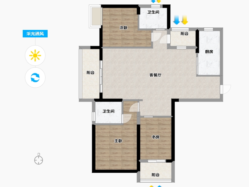 江苏省-淮安市-建华玖珑湾-98.40-户型库-采光通风