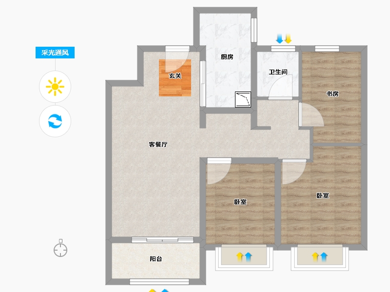 陕西省-咸阳市-玺园-80.36-户型库-采光通风