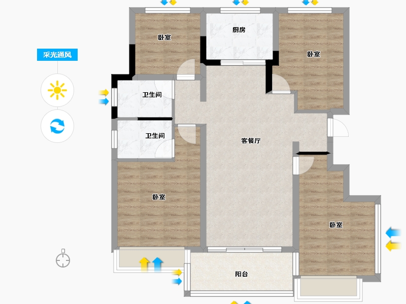 浙江省-杭州市-渔人码头-96.00-户型库-采光通风