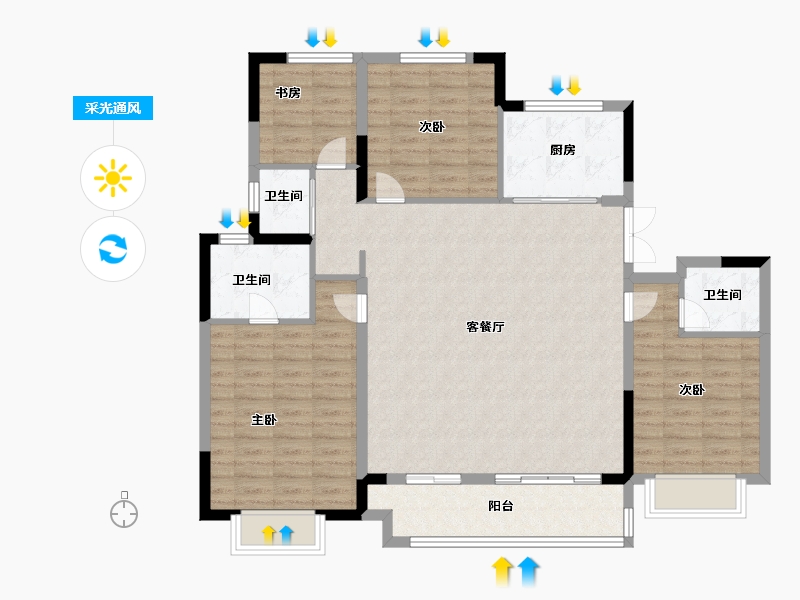 江苏省-徐州市-绿地湖语墅·尊樾-116.00-户型库-采光通风