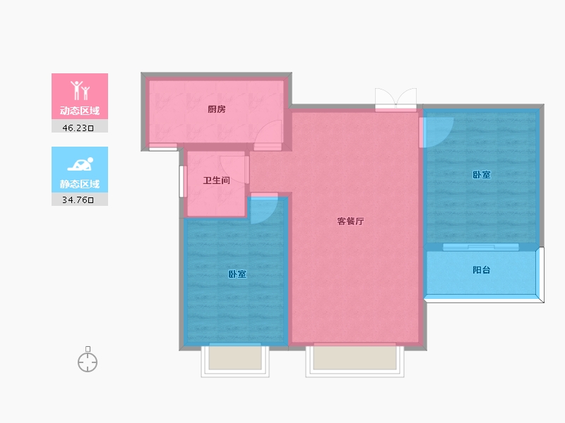 陕西省-宝鸡市-笙箫鹂苑-72.78-户型库-动静分区