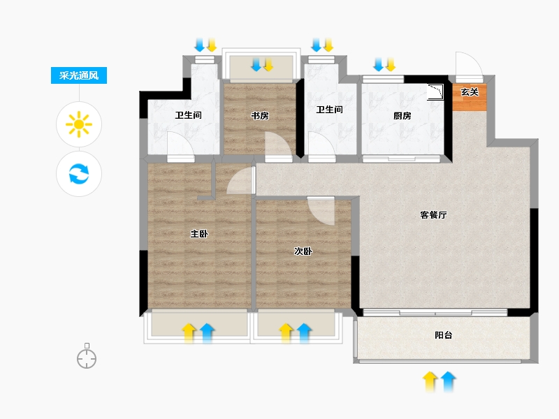 江苏省-苏州市-泊云庭-86.00-户型库-采光通风