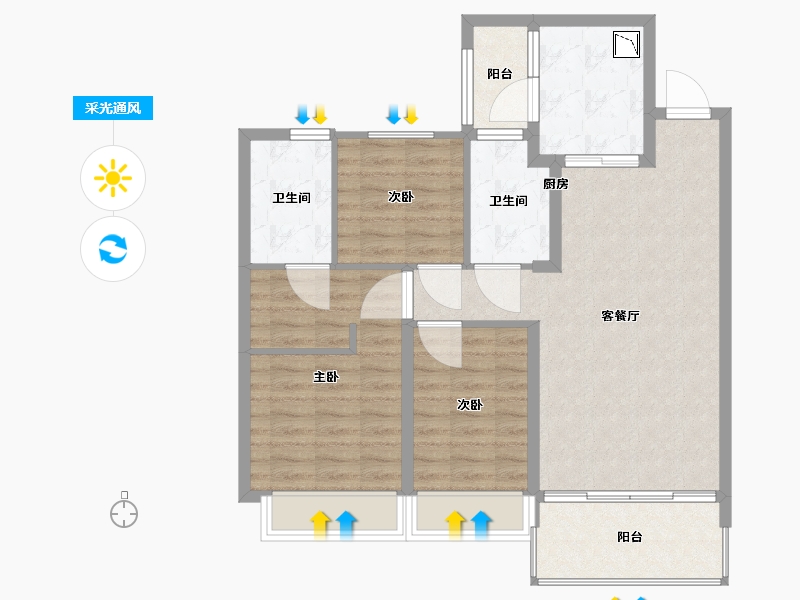 江苏省-苏州市-太仓恒大滨江悦府-88.00-户型库-采光通风