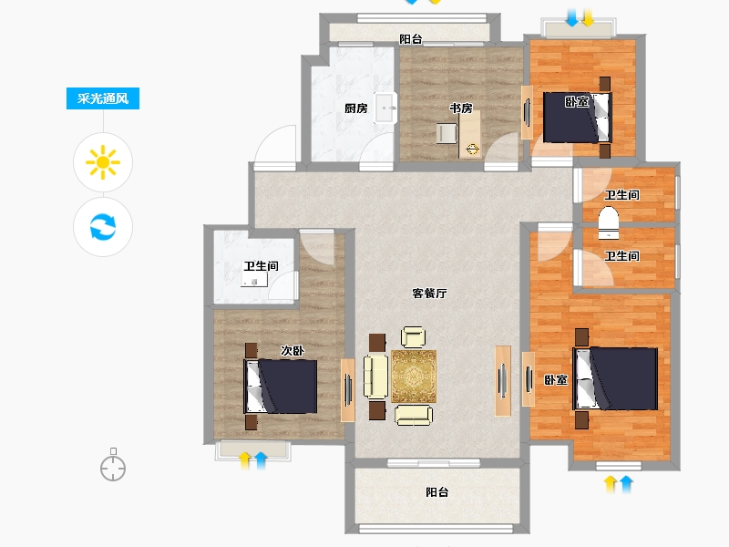 江苏省-扬州市-中海锦苑-113.01-户型库-采光通风