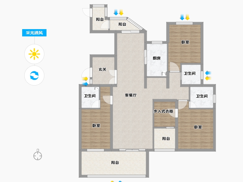 江苏省-南通市-绿地新都会-136.58-户型库-采光通风