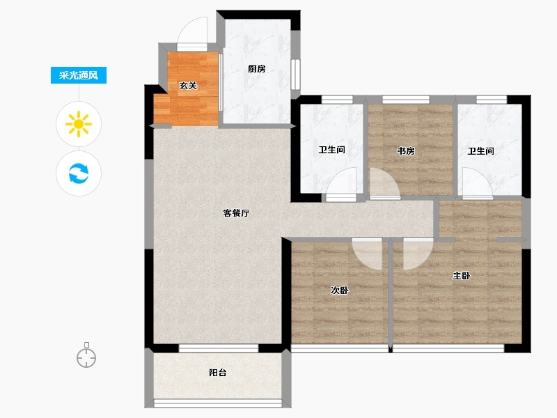 江苏省-苏州市-阳光城·檀苑-76.00-户型库-采光通风