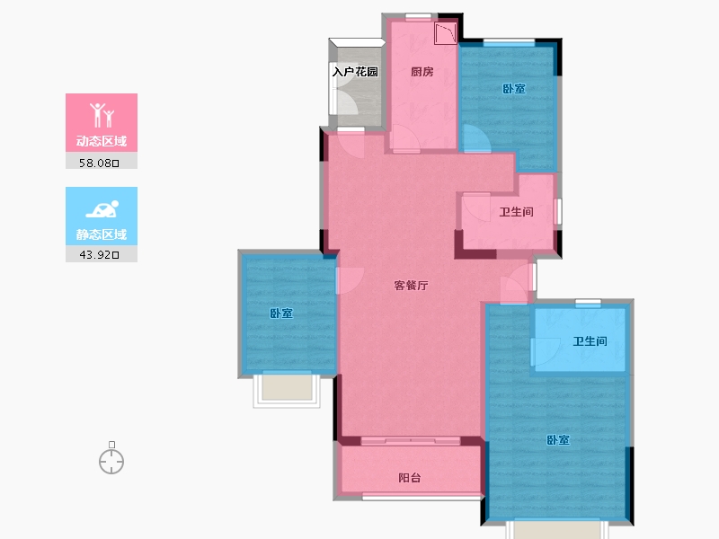 浙江省-杭州市-恒大御泉四季-94.93-户型库-动静分区