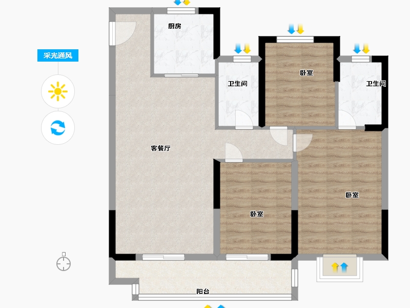 浙江省-宁波市-华鸿大发誉林府-91.00-户型库-采光通风