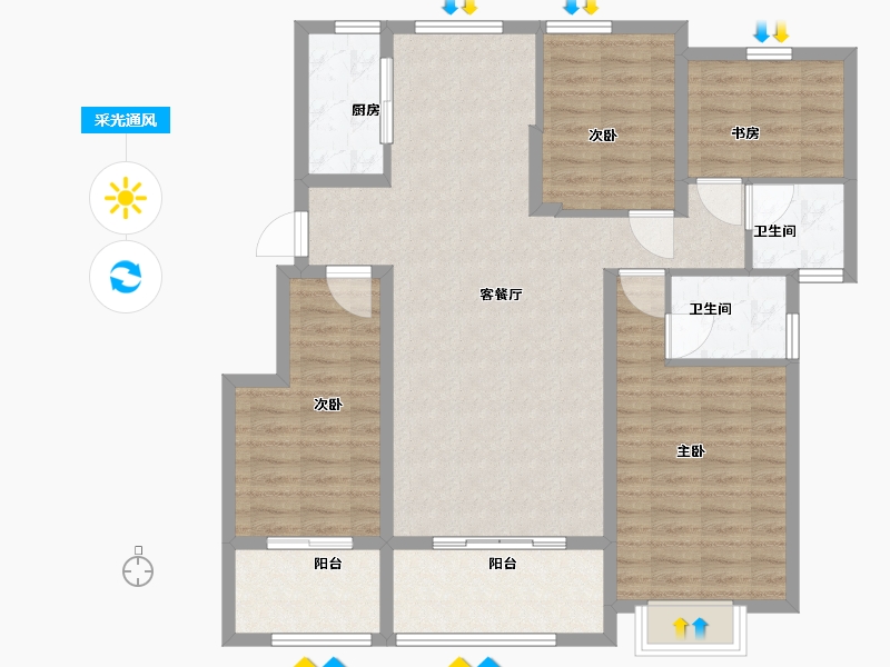 浙江省-宁波市-美的九峰天宸-108.00-户型库-采光通风