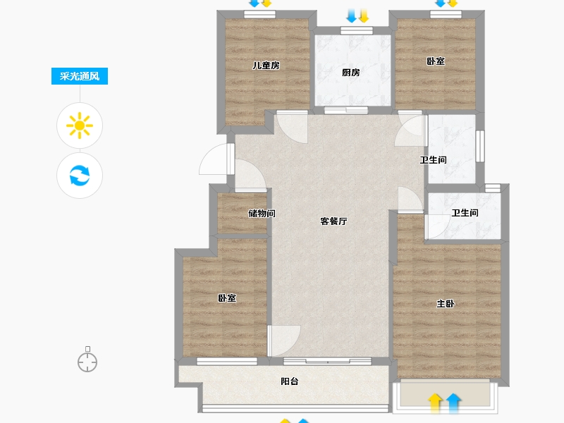 江苏省-苏州市-合景·云溪四季-93.00-户型库-采光通风