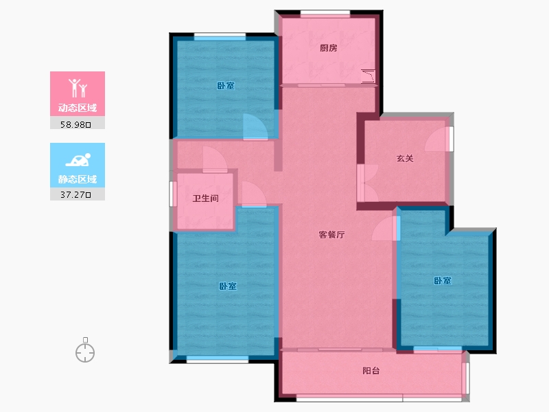 宁夏回族自治区-银川市-中房东方赋-85.64-户型库-动静分区