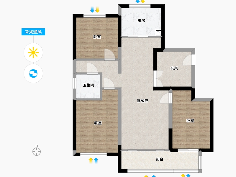 宁夏回族自治区-银川市-中房东方赋-85.64-户型库-采光通风