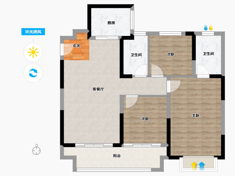 江苏省-苏州市-太湖朗峯-91.00-户型库-采光通风