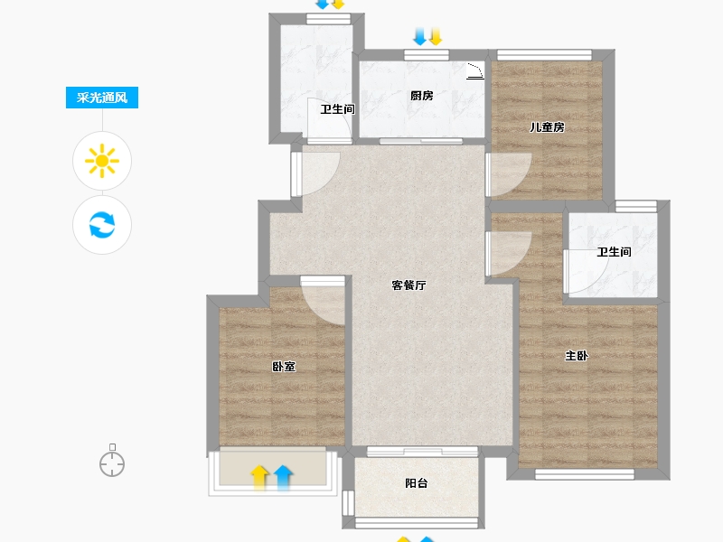 江苏省-苏州市-合景·云溪四季-71.00-户型库-采光通风