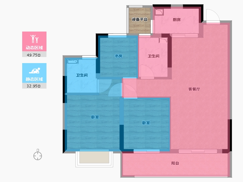 浙江省-宁波市-禹洲•朗玥府-76.00-户型库-动静分区