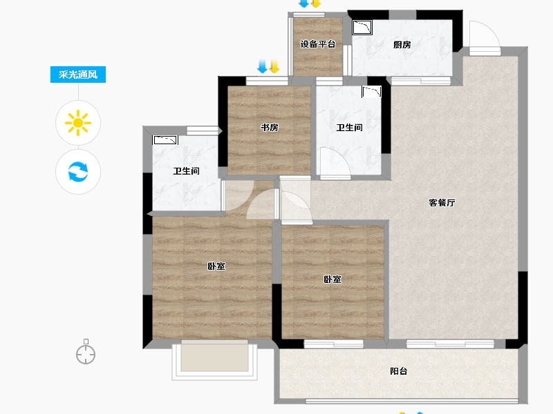 浙江省-宁波市-禹洲•朗玥府-76.00-户型库-采光通风