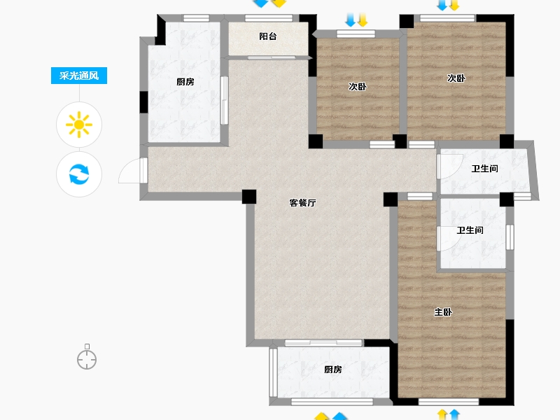 江苏省-淮安市-亿力未来城-108.80-户型库-采光通风