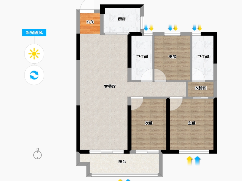 浙江省-台州市-华都金沙湾-86.96-户型库-采光通风