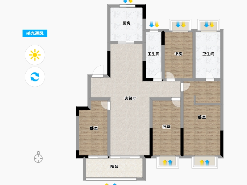 江苏省-盐城市-港龙首府-113.99-户型库-采光通风