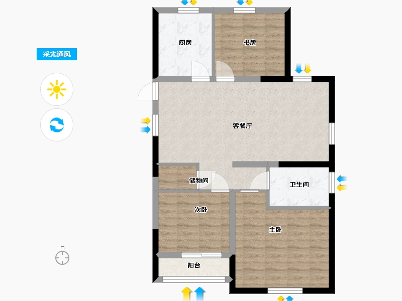 江苏省-淮安市-绿地御园-75.97-户型库-采光通风