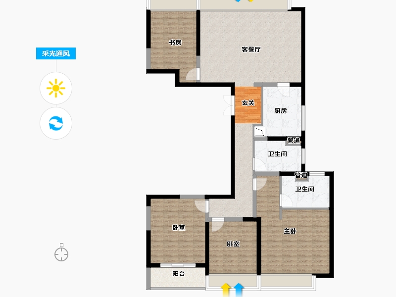 江苏省-苏州市-富力·天禧院-133.00-户型库-采光通风