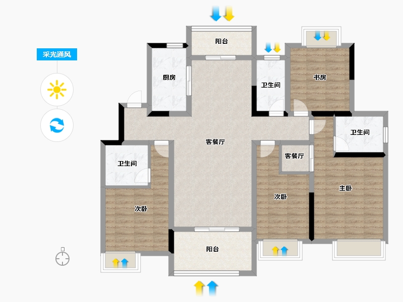 江苏省-扬州市-中海锦苑-122.00-户型库-采光通风