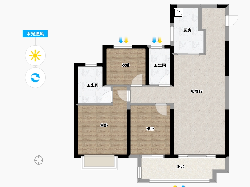 江苏省-徐州市-大发融悦东方-88.66-户型库-采光通风