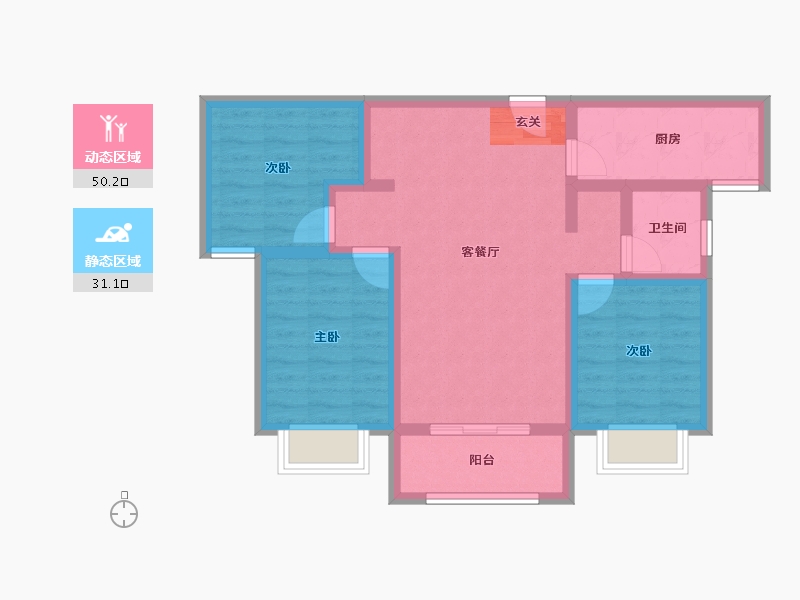 陕西省-宝鸡市-盈泰·翡翠锦城-71.41-户型库-动静分区