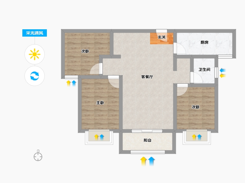 陕西省-宝鸡市-盈泰·翡翠锦城-71.41-户型库-采光通风