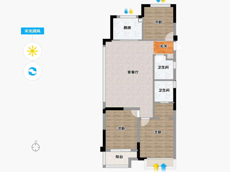 浙江省-台州市-宏大聚贤府-82.34-户型库-采光通风