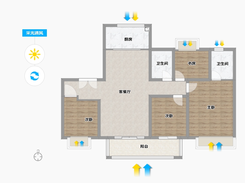 江苏省-盐城市-吾悦和府沁园-112.00-户型库-采光通风