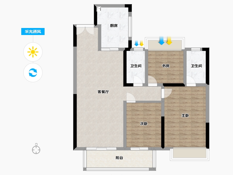 江苏省-盐城市-吾悦和府沁园-96.00-户型库-采光通风