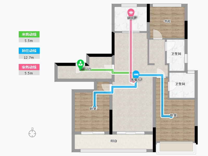 浙江省-杭州市-融创玖樟台-95.21-户型库-动静线