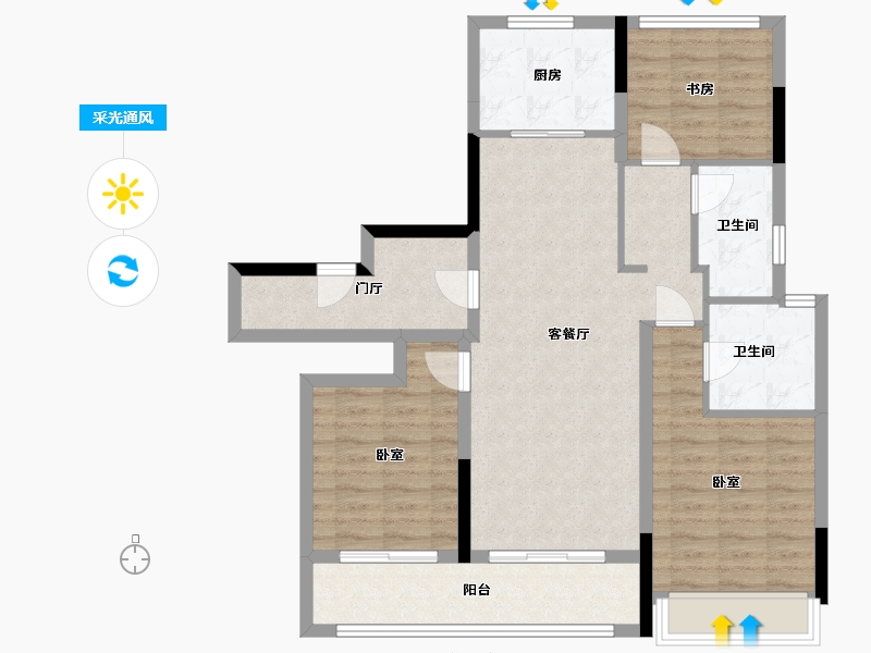 浙江省-杭州市-融创玖樟台-95.21-户型库-采光通风