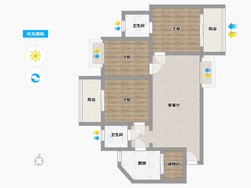 广东省-深圳市-中海怡翠-80.30-户型库-采光通风