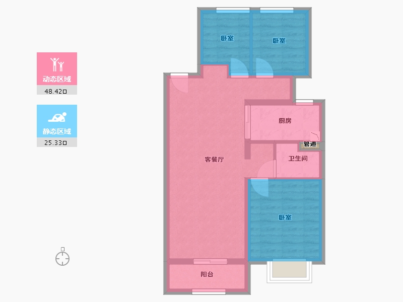 山西省-太原市-万科城市之光•东望-65.75-户型库-动静分区