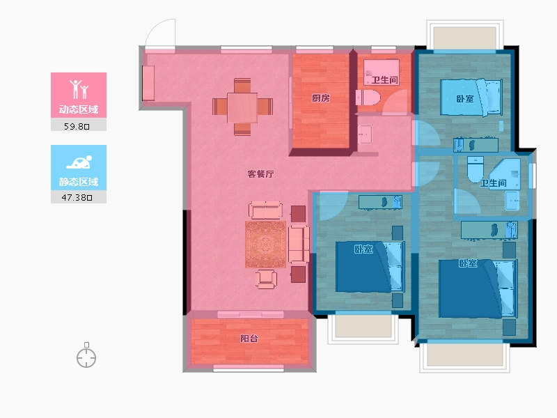 江苏省-扬州市-恒通运和蓝湾-96.00-户型库-动静分区