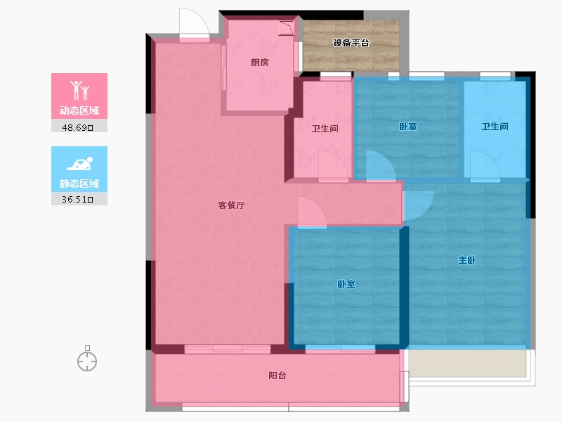 浙江省-杭州市-坤和融创开元望金沙-79.56-户型库-动静分区