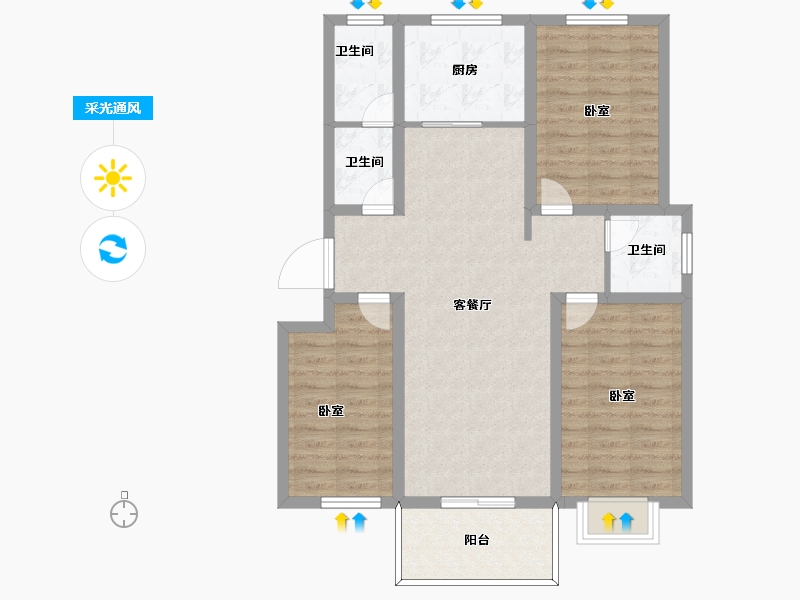 陕西省-宝鸡市-水岸新城-89.00-户型库-采光通风