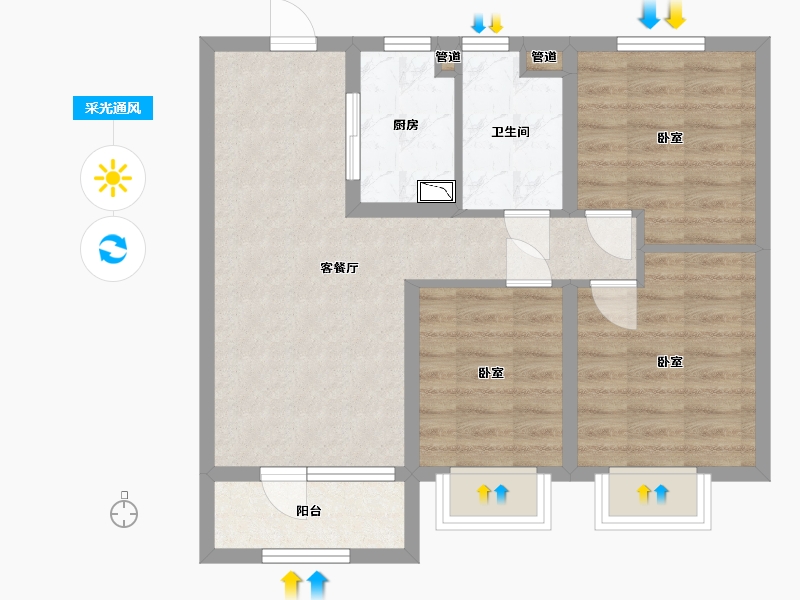 山西省-太原市-华润公元九里-65.56-户型库-采光通风