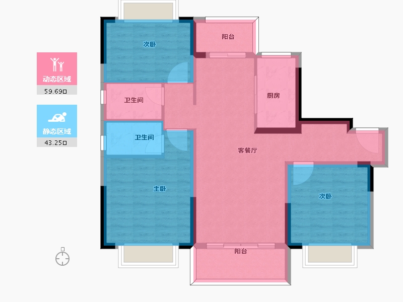 江苏省-扬州市-宝应碧桂园·天悦公馆-92.02-户型库-动静分区